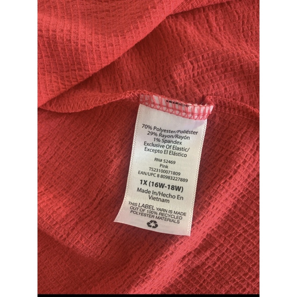 Terra & Sky Pink Ruffle Smocked Peplum Top Plus Size 1X 16W-18W Square Neck - Picture 5 of 11